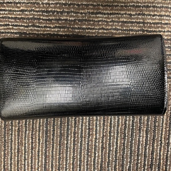 YSL black leather crocodile embossed flap wallet with silver hardware - Picture 2 of 3